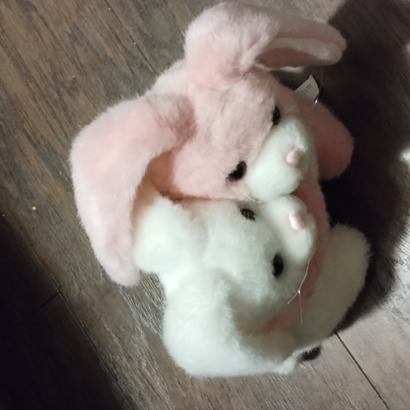 ✓Wishpets Pink  And White Easter Bunnies Hugging Rabbits Stuffed Animal Plush 8" - Picture 8 of 15